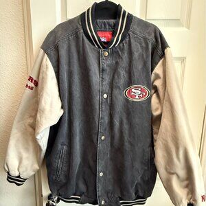 Vintage NFL 49ers Denim Quilted Bomber Jacket - Size L